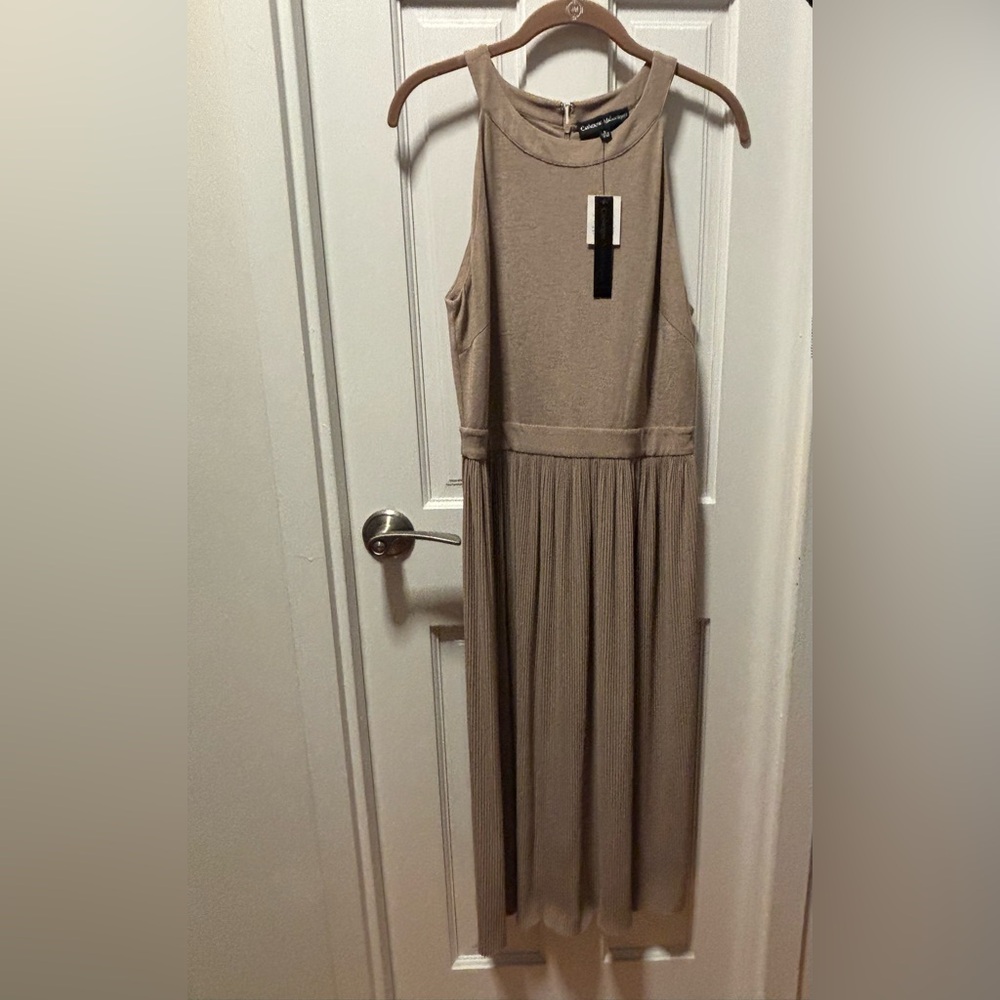 Catherine Malandrino Beige Pleated Midi Dress - size 6